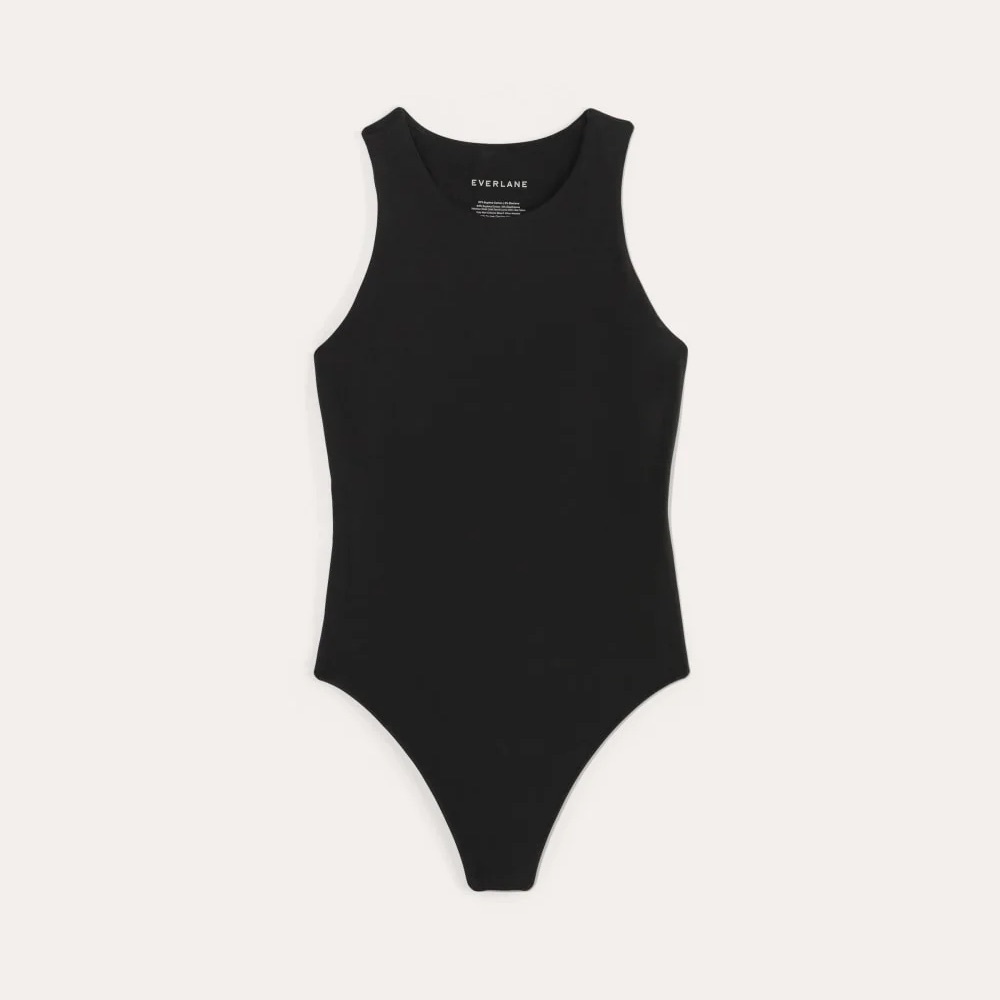 Everlane The Cutaway Tank Bodysuit Black Supima Cotton Thong Size XL
